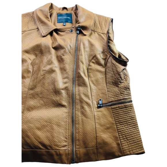 Kate & Mallory Womens Sleeveless Faux Leather Full Zip Vest Jacket Brown Large - Picture 5 of 9